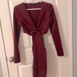 Sexy burgundy cut out dress